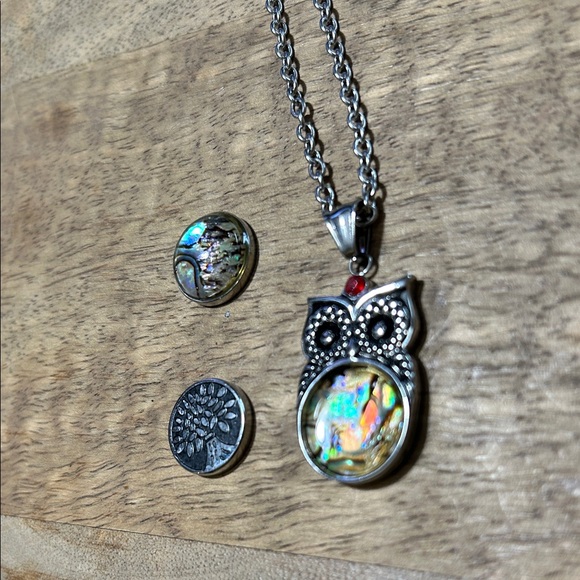 Silver Owl Pendant Necklace with magnetic switch outs - Picture 5 of 11